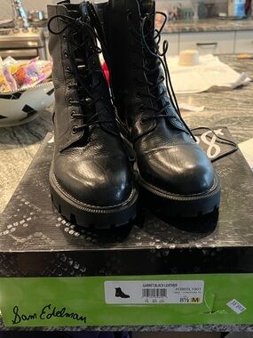 Sam Edelman-Garret-Black Leather Combat Boots